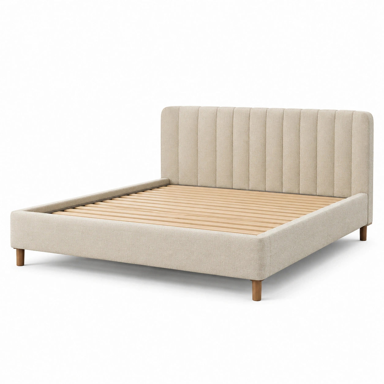 Modernes Polsterbett in Beige/Natur, 170 × 215 × 110 cm, für Matratze 160 × 200 cm, mit Holzlattenrost