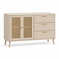 Sideboard mit Rattangeflecht, 3 Schubladen und 2 Türen, Beige und Gold, 120 × 40 × 80 cm