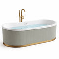 Freistehende ovale Acryl-Badewanne, 170 × 80 × 60 cm, Weiß/Grau/Goldfarben, mit geriffelter Verkleidung