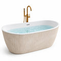 Freistehende ovale Acryl-Badewanne 170 × 80 × 58 cm in Beige und Weiß mit geriffelter Außenverkleidung