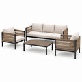 4-teiliges Gartenmöbelset mit 3-Sitzer-Sofa 190 × 78 × 78 cm, 2 Sesseln 75 × 78 × 78 cm und Couchtisch 100 × 60 × 40 cm – Beige, Braun und Schwarz