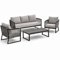 4-teilige Garten-Sitzgruppe Grau und Schwarz – Dreisitzer 190 × 75 × 78 cm, Sessel 72 × 75 × 78 cm, Tisch 110 × 60 × 38 cm