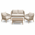 4-teilige Garten-Sitzgruppe Beige und Hellbraun – Zweisitzer 127 × 76 × 79 cm, 2 Sessel 72 × 76 × 79 cm, Tisch 92 × 55 × 42 cm