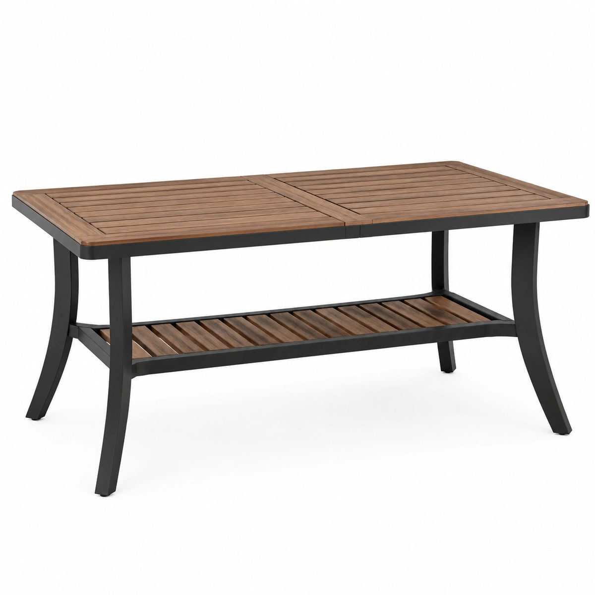 Gartentisch mit Ablage, 120 × 60 × 50 cm, Holz und Metall, Braun/Schwarz