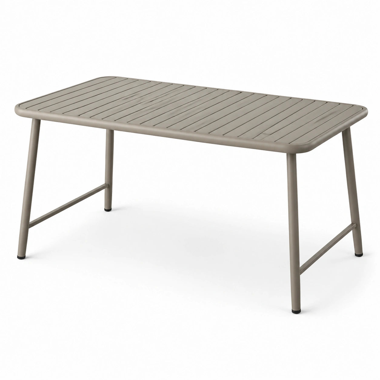 Rechteckiger Metall-Gartentisch in Taupe mit Lamellenplatte, 120 × 70 × 75 cm