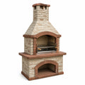 Gartengrillkamin aus Betonwerkstein mit höhenverstellbarem Edelstahlrost, Beige/Braun/Silber, 110 × 65 × 230 cm