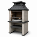 Gartenkamin mit höhenverstellbarem Grillrost und Ablage, 110 × 65 × 210 cm, Hellgrau und Anthrazit