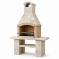 Gartenkamin mit höhenverstellbarem Grillrost, Beige/Braun/Silber, 120 × 70 × 215 cm