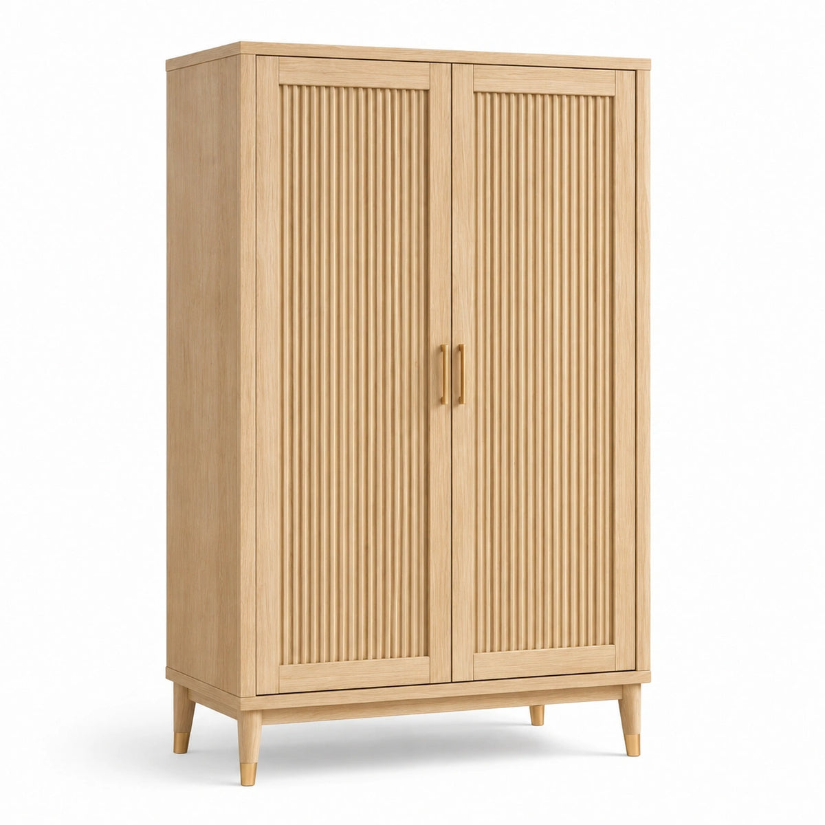Zweitüriger Schrank mit Lamellenfront, 100 × 50 × 180 cm, Hellbraun und Gold