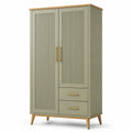 Kleiderschrank in Olivgrün mit 2 Türen und 2 Schubladen, 100 × 50 × 180 cm