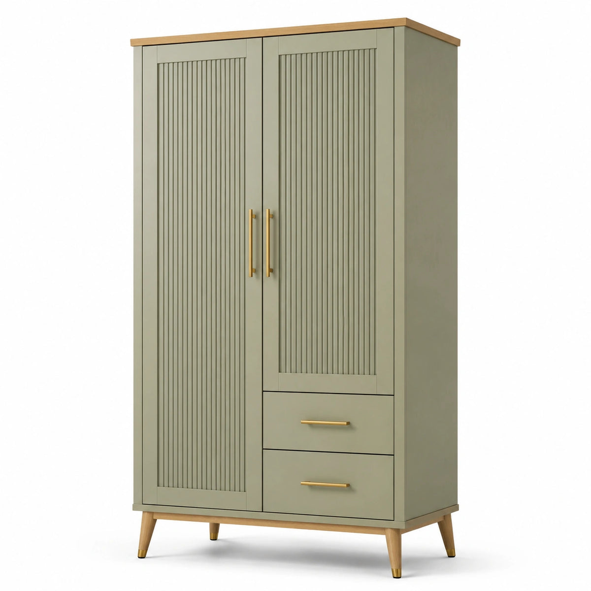 Kleiderschrank in Olivgrün mit 2 Türen und 2 Schubladen, 100 × 50 × 180 cm