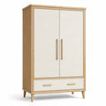 Moderner Kleiderschrank aus Holzwerkstoff mit 2 Türen und 1 Schublade, Eiche/Cremeweiß, 110 × 55 × 190 cm