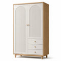 Kleiderschrank in Weiß und Natur, 120 × 55 × 190 cm, 2 Türen und 3 Schubladen