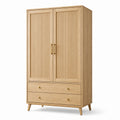 Kleiderschrank mit 2 Türen und 2 Schubladen, Eiche Natur und Gold, 100 × 55 × 180 cm