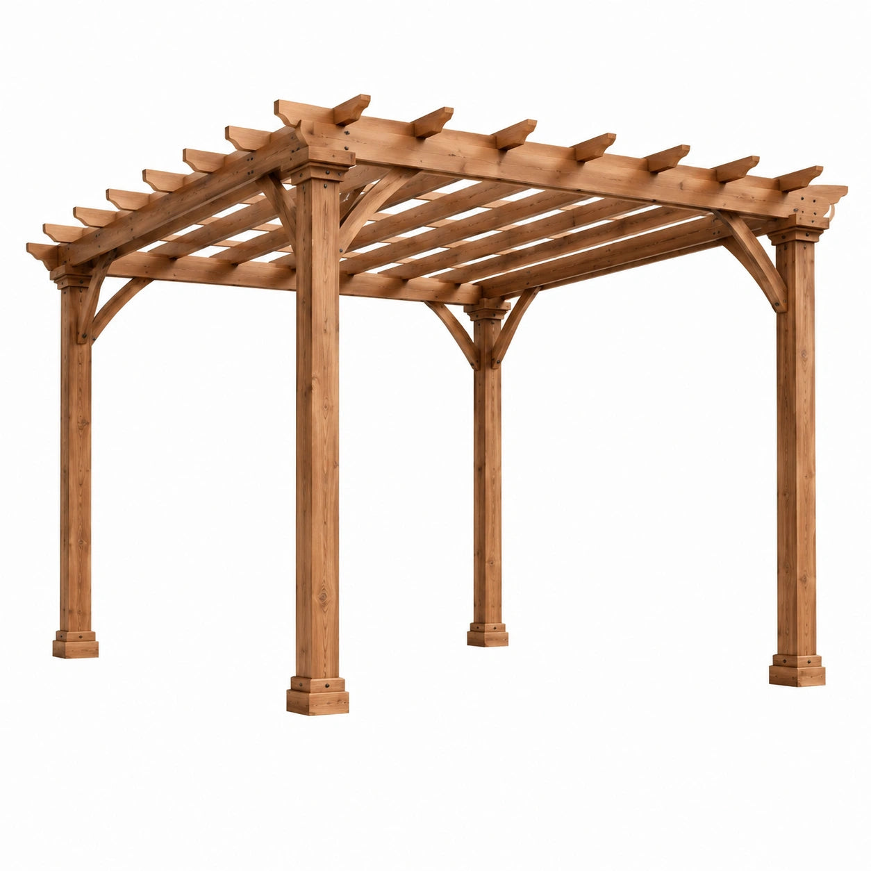 Freistehende Holzpergola in Braun mit offenem Lamellendach, 488 × 366 × 250 cm
