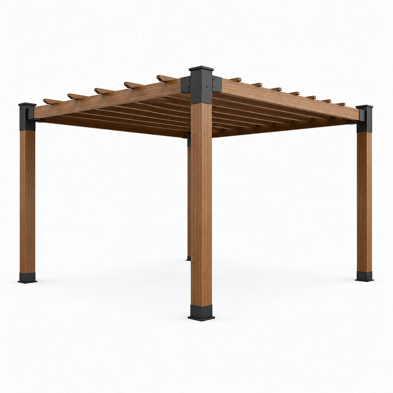 Freistehende Pergola mit offenem Lamellendach, 300 × 300 × 250 cm, Braun und Schwarz