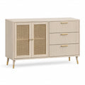 Sideboard mit Rattangeflecht, 3 Schubladen und 2 Türen, Beige und Gold, 120 × 40 × 80 cm