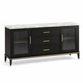 Sideboard aus Holzwerkstoff mit Riffelglas und Marmoroptik, Schwarz, Weiß und Gold, 160 × 40 × 80 cm