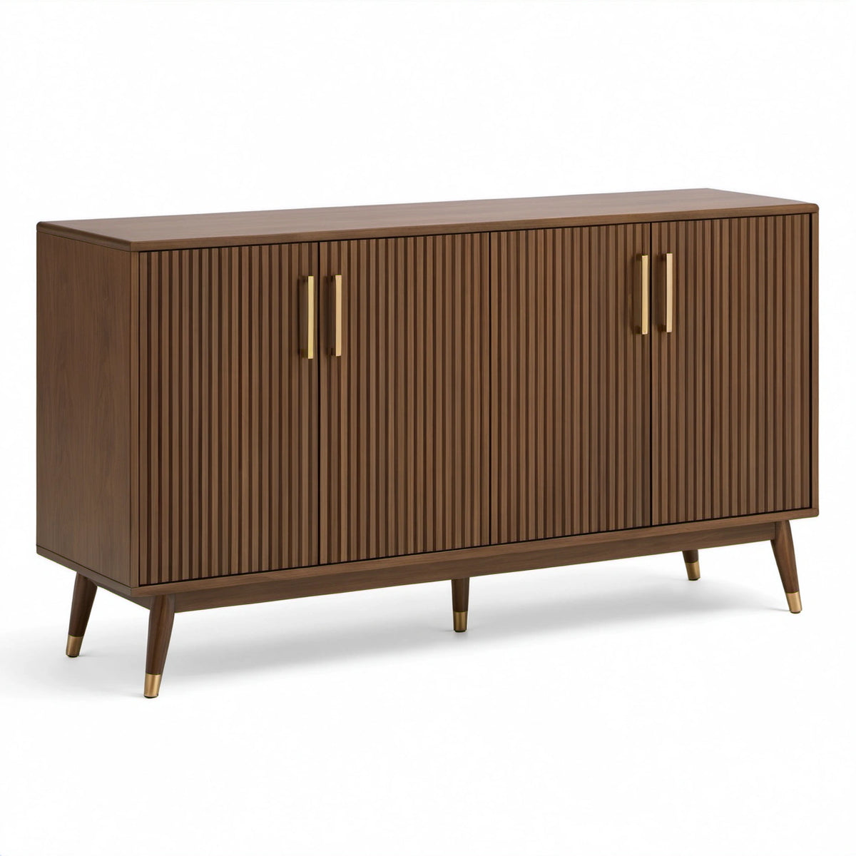 Sideboard in Braun und Gold mit geriffelten Fronten und 4 Türen, 160 × 40 × 80 cm