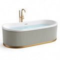 Freistehende ovale Acryl-Badewanne, 170 × 80 × 60 cm, Weiß/Grau/Goldfarben, mit geriffelter Verkleidung