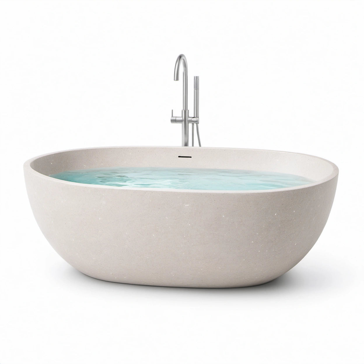 Freistehende ovale Badewanne aus Steinverbundwerkstoff, Beige/Cremeweiß, 170 × 80 × 58 cm
