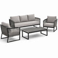 4-teilige Garten-Sitzgruppe Grau und Schwarz – Dreisitzer 190 × 75 × 78 cm, Sessel 72 × 75 × 78 cm, Tisch 110 × 60 × 38 cm