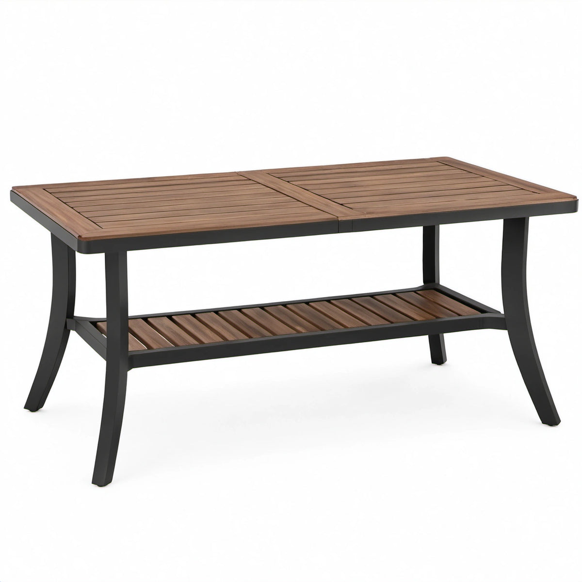 Gartentisch mit Ablage, 120 × 60 × 50 cm, Holz und Metall, Braun/Schwarz