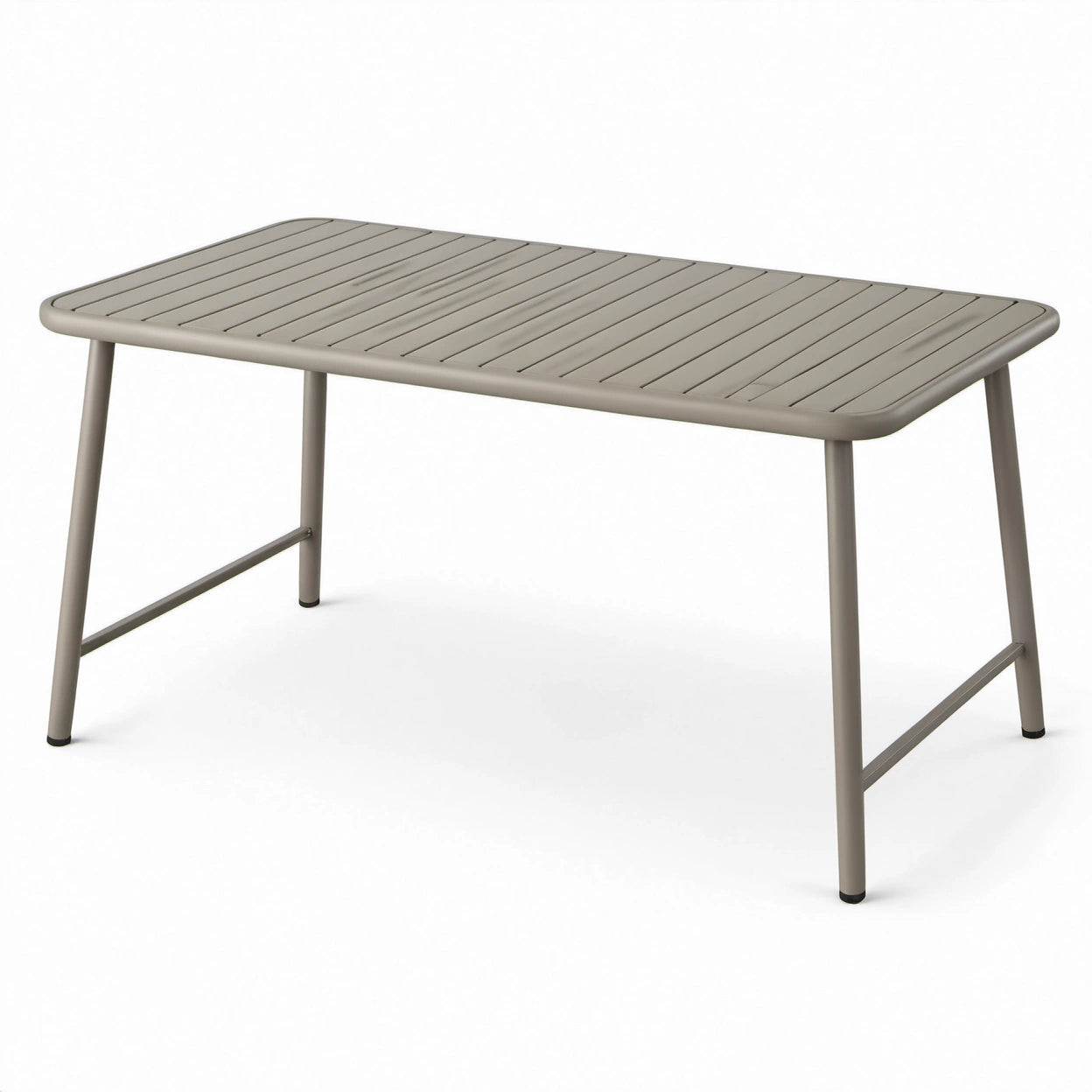 Rechteckiger Metall-Gartentisch in Taupe mit Lamellenplatte, 120 × 70 × 75 cm