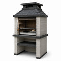 Gartenkamin mit höhenverstellbarem Grillrost und Ablage, 110 × 65 × 210 cm, Hellgrau und Anthrazit