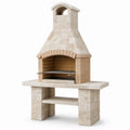 Gartenkamin mit höhenverstellbarem Grillrost, Beige/Braun/Silber, 120 × 70 × 215 cm