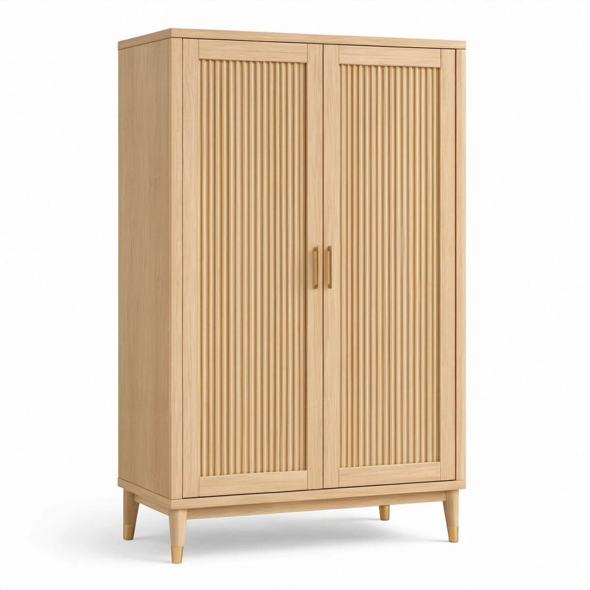 Zweitüriger Schrank mit Lamellenfront, 100 × 50 × 180 cm, Hellbraun und Gold