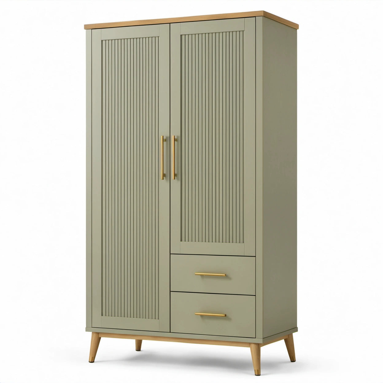 Kleiderschrank in Olivgrün mit 2 Türen und 2 Schubladen, 100 × 50 × 180 cm