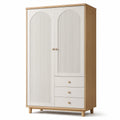 Kleiderschrank in Weiß und Natur, 120 × 55 × 190 cm, 2 Türen und 3 Schubladen