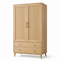 Kleiderschrank mit 2 Türen und 2 Schubladen, Eiche Natur und Gold, 100 × 55 × 180 cm