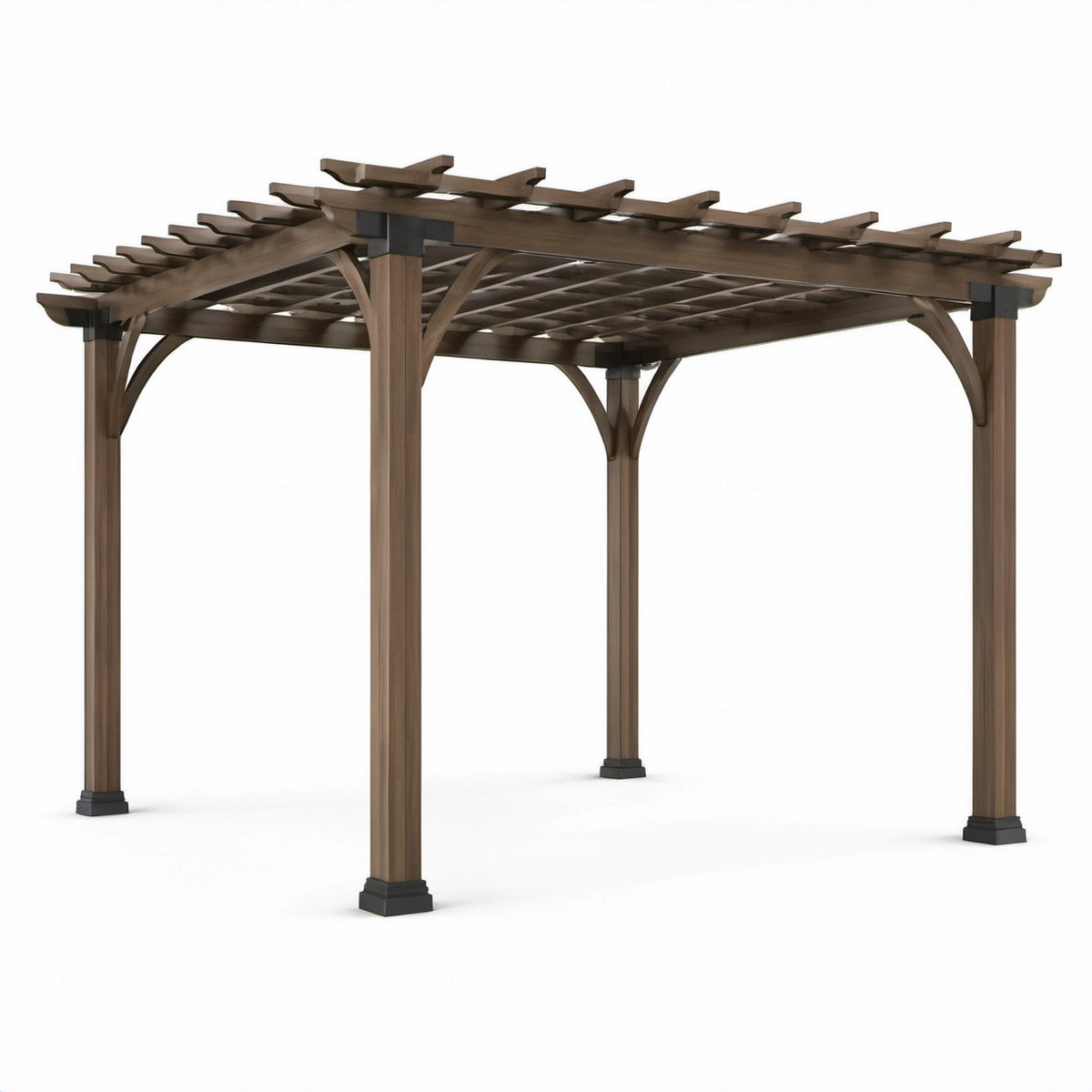 Freistehende Holzpergola mit Rankgitterdach, 305 × 305 × 244 cm, Braun und Schwarz